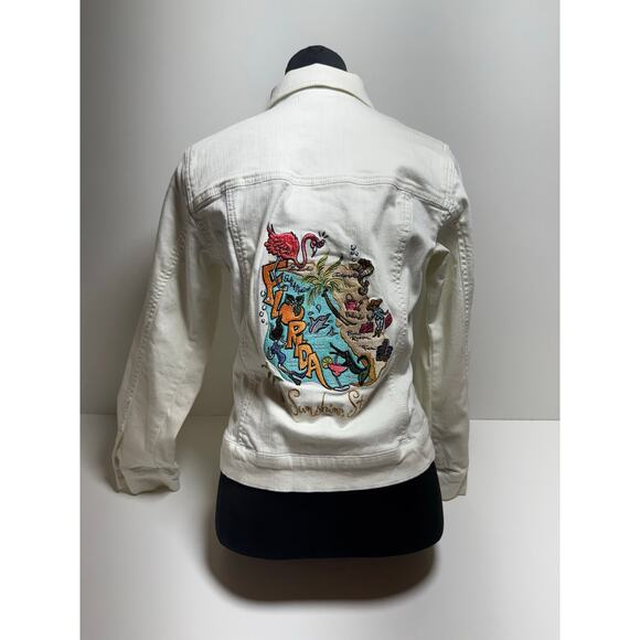Coldwater Creek Jackets & Blazers - Coldwater Creek Women’s Florida White Denim Jacket P4 (Sz XS) Embroidered